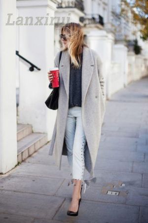 Adis' Accessories Women 's Grey Wool Coats Winter Long Coat New Design Hollywood Warm X -long Oversize Imitation Cashmere Coats Light Grey - Wool & 