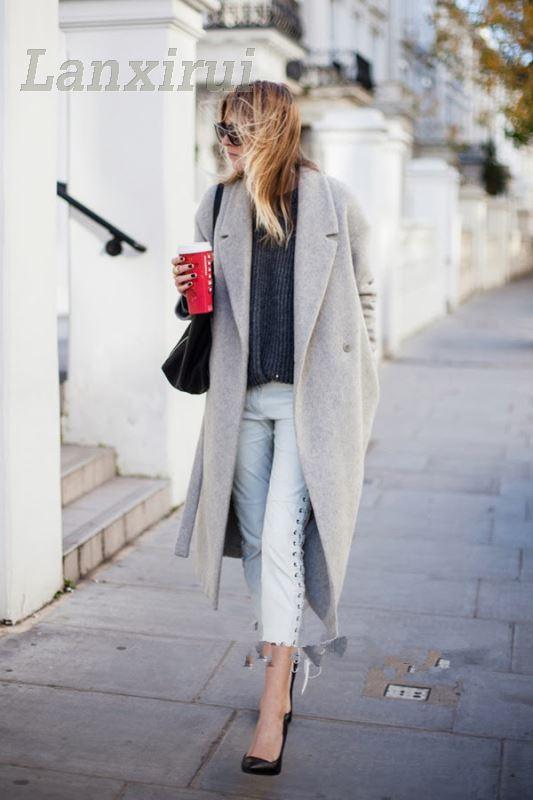 Adis' Accessories Women 's Grey Wool Coats Winter Long Coat New Design Hollywood Warm X -long Oversize Imitation Cashmere Coats Light Grey - Wool & 